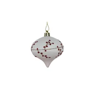 Bombki - Bombka plastikowa dekorowana brokatem gałązki 8 cm biało-czerwony - miniaturka - grafika 1