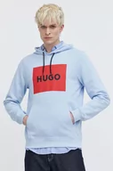 Bluzy męskie - HUGO bluza bawełniana męska kolor niebieski z kapturem z nadrukiem - Hugo - miniaturka - grafika 1