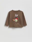 Bluzki dla niemowląt - Reserved - Świąteczny longsleeve z nadrukiem - brązowy - miniaturka - grafika 1