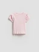 Bluzki dla niemowląt - Reserved - Prążkowany t-shirt z falbankami - pastelowy róż - miniaturka - grafika 1