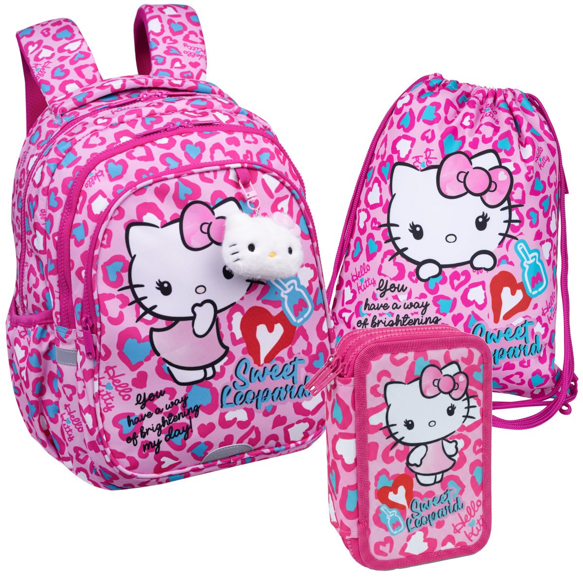 ZESTAW HELLO KITTY 3-CZĘŚCI PLECAK WOREK PIÓRNIK TRZYKOMOROWY