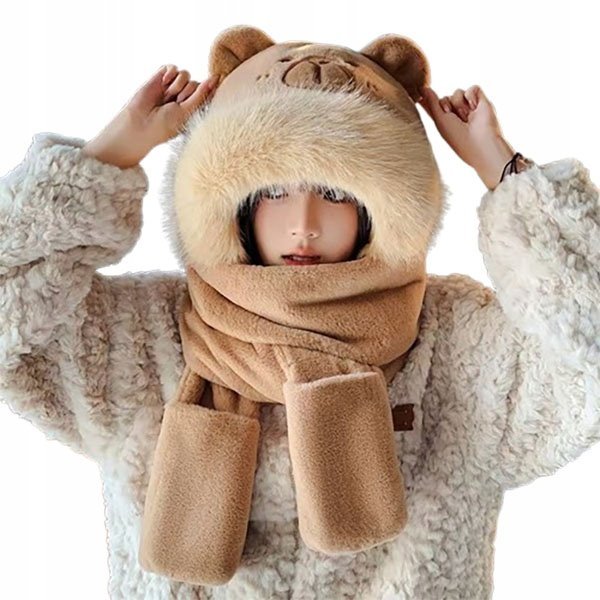 CZAPKA SZALIK RĘKAWICZKI w jednym KAPIBARA zimowa ciepła dziecięca na zimę