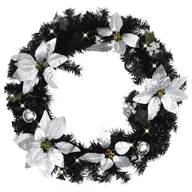 Oświetlenie świąteczne - vidaXL Wianek świąteczny z lampkami LED, czarny, 60 cm, PVC - miniaturka - grafika 1