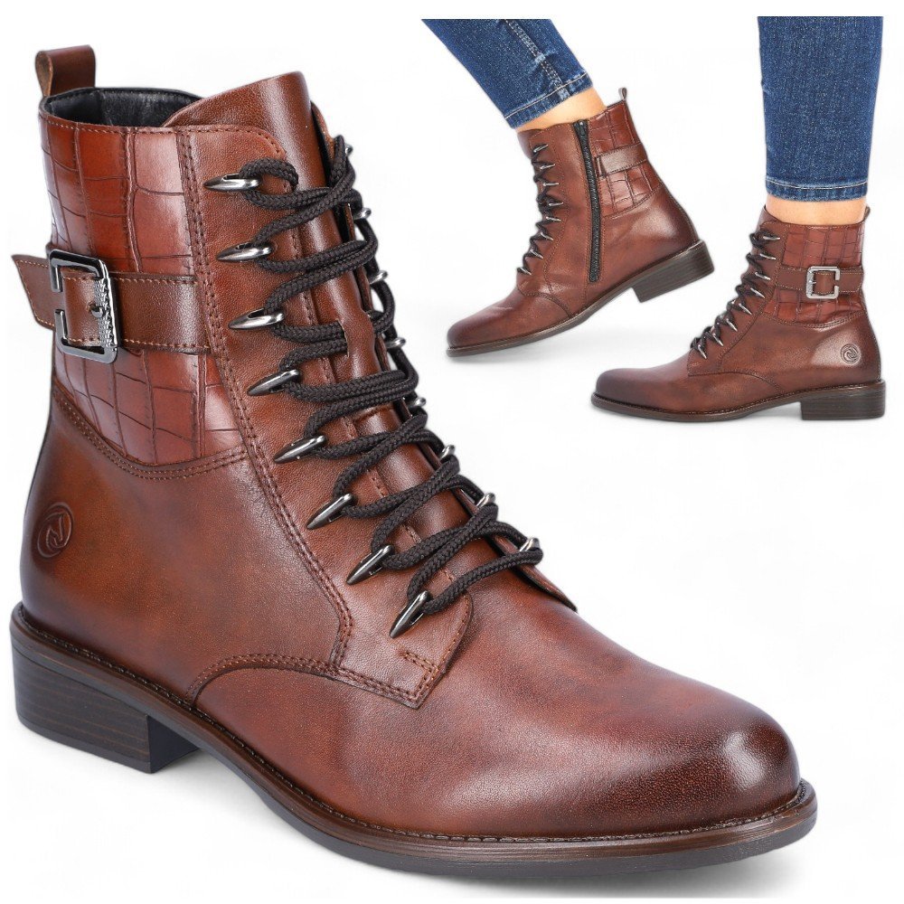 Botki Damskie Skórzane za kostkę Jesienne ocieplane Remonte Brązowe Botki Damskie 37 Skórzane za kostkę Jesienne ocieplane Remonte Brązowe