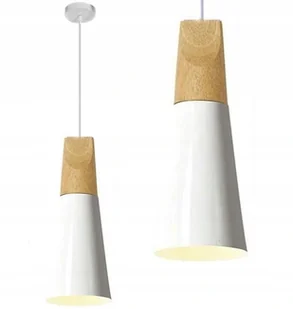 Lampa Wisząca Metal Drewno Loft Scandi B Biała - Lampy sufitowe - miniaturka - grafika 1