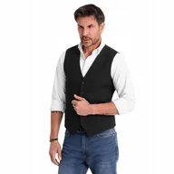 Garnitury - Elegancka męska kamizelka w jodełkę SLIM FIT - czarna V3 OM-BLZV-0143 S - miniaturka - grafika 1