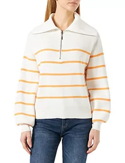 Swetry damskie - YAS Yasdeli Ls Zip Knit S. Noos sweter damski, Star White/Stripes:mock Orange, S - grafika 1