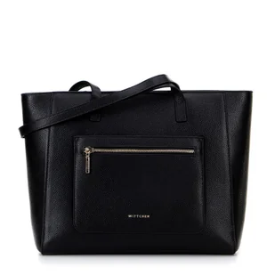 Skórzana torba shopper z kieszeniami na froncie czarna ze złotym logo - Torebki damskie Skórzana torba shopper z kieszeniami na froncie czarna ze złotym logo - Torebki damskie - miniaturka - grafika 1