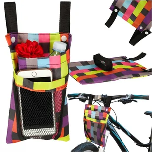 Torba na rower hulajnogę kierownicę telefon sakwa rowerowa kolorowa kratka - Sakwy rowerowe - miniaturka - grafika 1