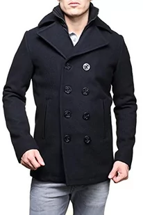 Schott NYC Męski płaszcz z długim rękawem Cyclone 2 Peacoat Reefer, Czarny, XL - Płaszcze męskie - miniaturka - grafika 1