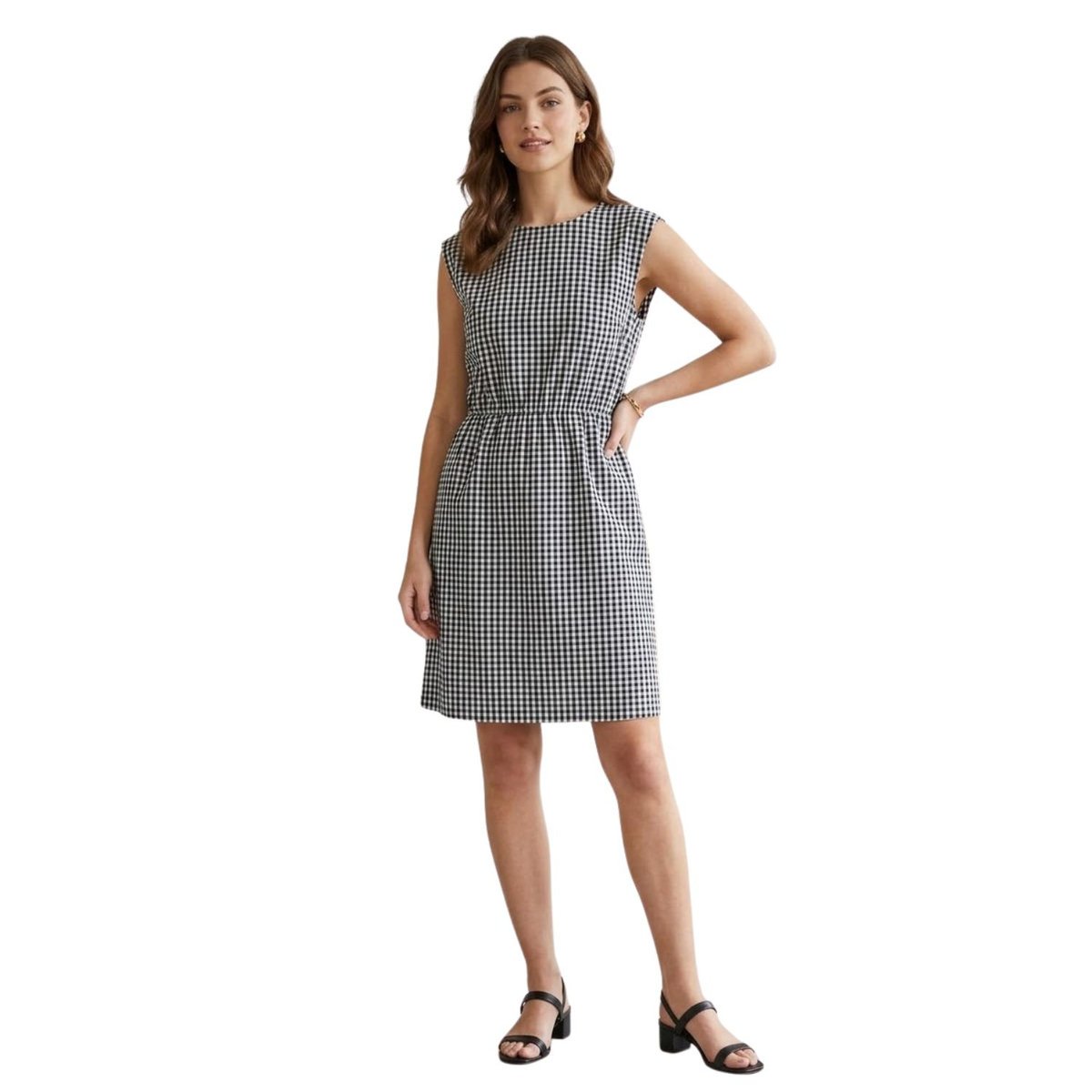 Sukienka damska Vila Mimosa w kratkę czarno-biała bez rękawów-M