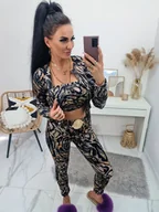 Bluzy sportowe damskie - Trzyczęściowy dres welurowy La Perla w print zwierzęcy bluza + top + legginsy  -  wzór 2 - LA PERLA - miniaturka - grafika 1