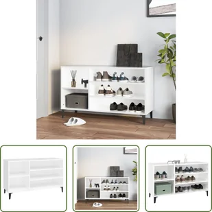 Stojak na buty The Living Store biały wysoki połysk 102x36x60 cm materiał drewnopochodny - Szafki na buty - miniaturka - grafika 1