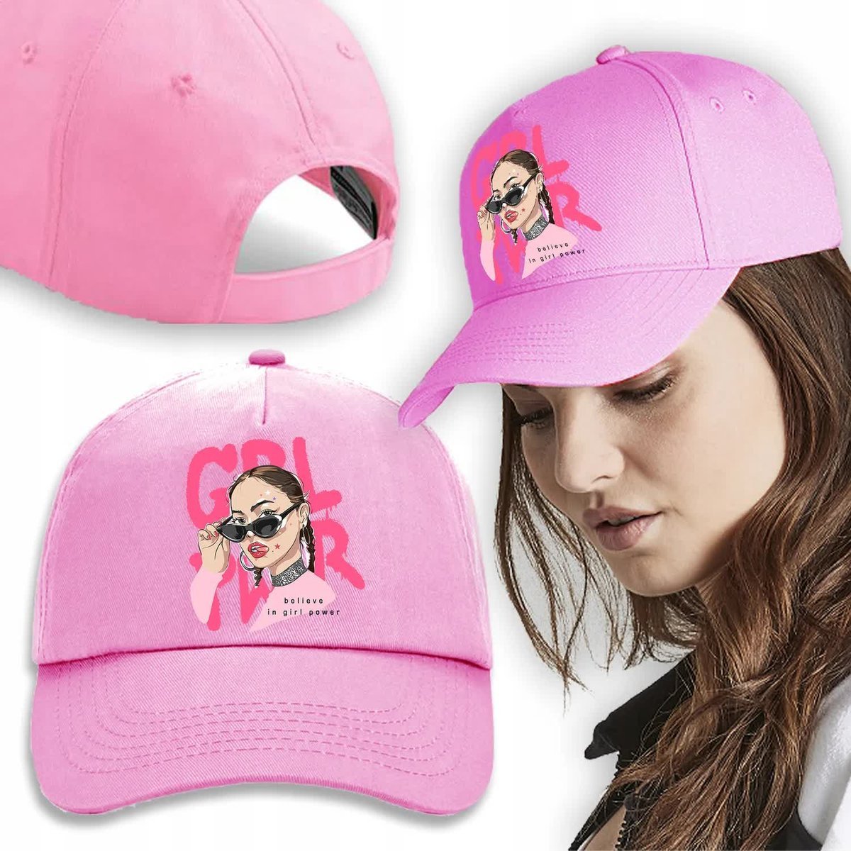 CZAPKA Różowa Daszek Na Wiosnę GIRL POWER Wzory