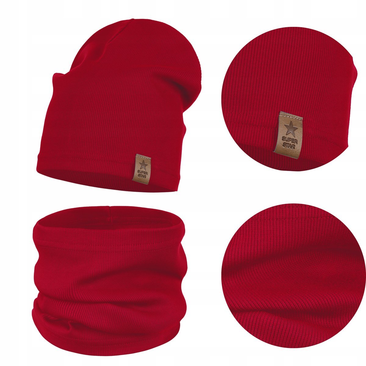 Komplet Dziecięcy Bawełniany Czapka Komin Na Jesień Zimę Czerwony 48-52