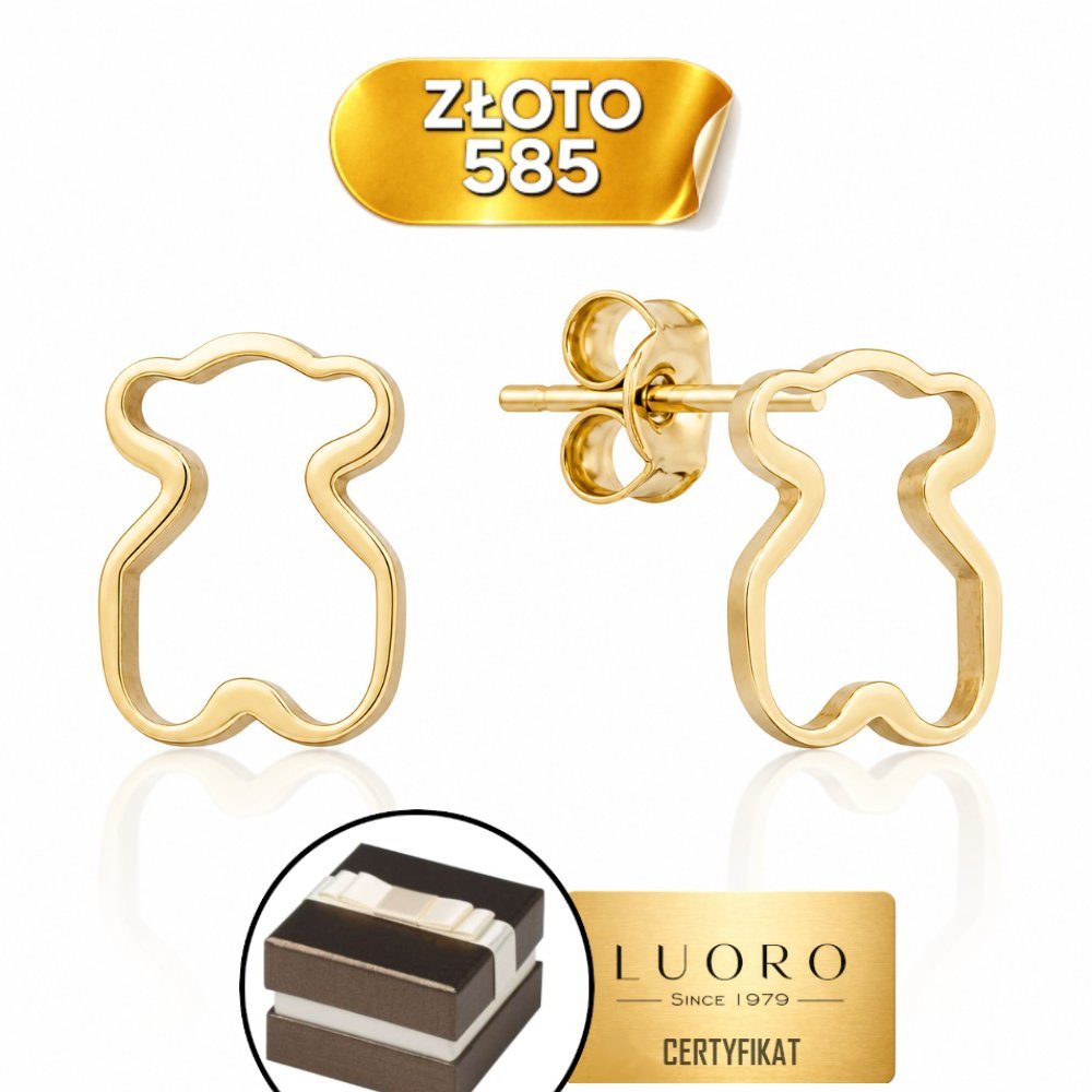 KOLCZYKI ZŁOTE 585 14K KONTUR MIŚ SZTYFT 0,7 CM ELEGANCKIE PREZENT