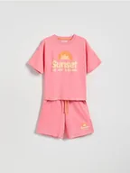 Spodnie i spodenki dla dziewczynek - Reserved - Bawełniany komplet z nadrukiem - intensywny róż - miniaturka - grafika 1