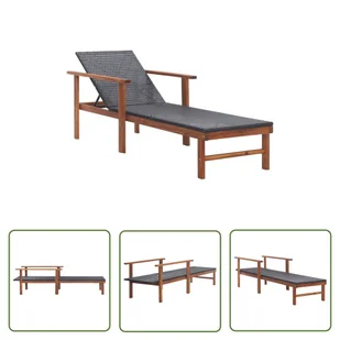 The Living Store Leżak - polirattan i lite drewno akacjowe - czarny - Leżak - Leżaki ogrodowe The Living Store Leżak - polirattan i lite drewno akacjowe - czarny - Leżak - Leżaki ogrodowe - miniaturka - grafika 1