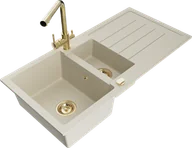 Zlewozmywaki z baterią - Mexen Andres zlewozmywak granitowy 1,5-komorowy z ociekaczem i baterią kuchenną Duero, beżowy - 6515-69-671600-50 - miniaturka - grafika 1