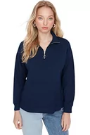Bluzy damskie - Trendyol Damska bluza polo z okrągłym dekoltem, zwykła, granatowa, S, granatowy - miniaturka - grafika 1