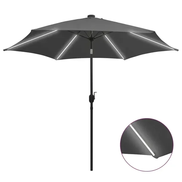 Parasol ogrodowy z LED, antracytowy, 300 x 240 cm, aluminium, 6 żeber