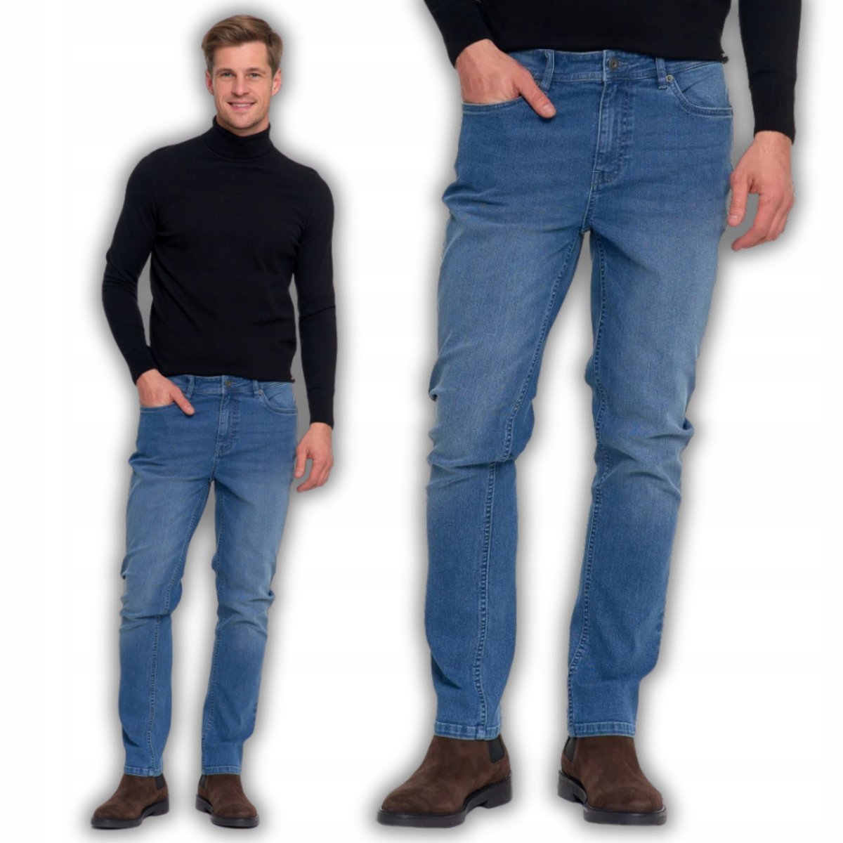 SPODNIE SPODNIE MĘSKIE JEANSY PROSTE NOGAWKI ELEGANCKIE KLASYCZNE MORAJ 33 BLUE