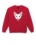 Bluzy męskie - Bluza bez kaptura Devon Rex Biały Personalizowana Kot Pupil Czerwona XL - miniaturka - grafika 1