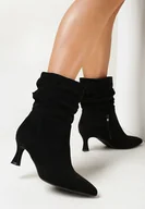 Botki damskie - Czarne Botki na Niskim Obcasie Typu Kaczuszka z Marszczoną Cholewką Destin - miniaturka - grafika 1