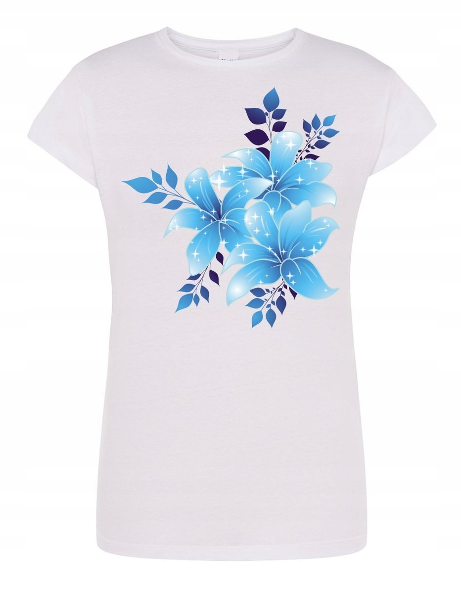 T-Shirt nadruk niebieski KWIATY KWIATKI rozm.M