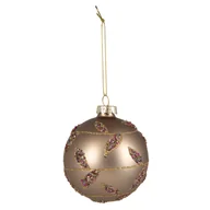 Bombki - Bombka szklana dekorowana brokatem i koralikami gałązka 8 cm złoty - miniaturka - grafika 1