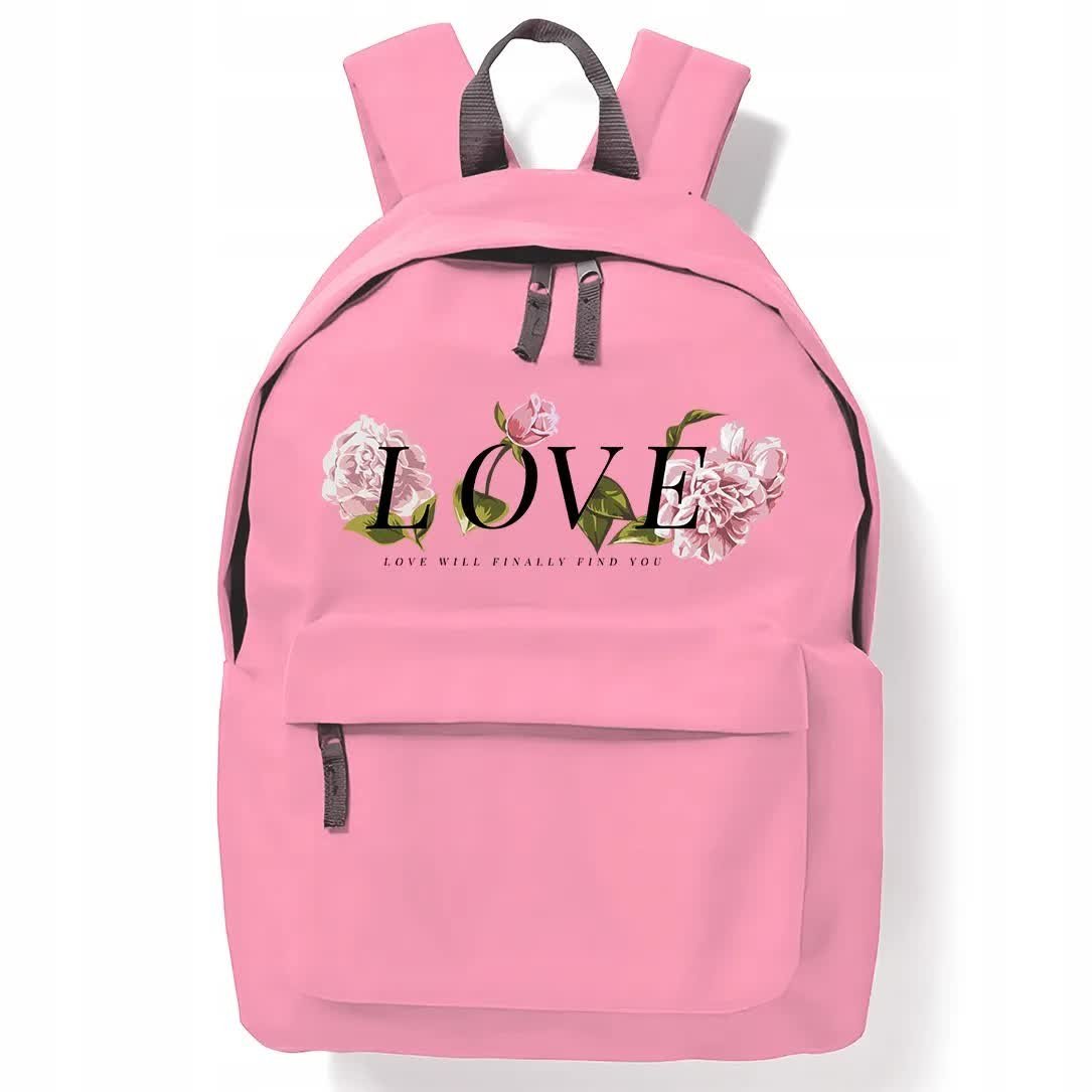 RÓŻOWY PLECAK Dziecięcy Do Szkoły Na Siłownię LOVE WILL FIND YOU Ciekawe Wz