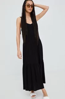 Sukienki - Superdry sukienka kolor czarny maxi rozkloszowana - grafika 1