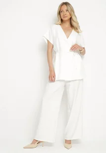 Biały Garniturowy Komplet Marynarka z Paskiem i Szerokie Spodnie Milsedi - Komplety damskie - miniaturka - grafika 1