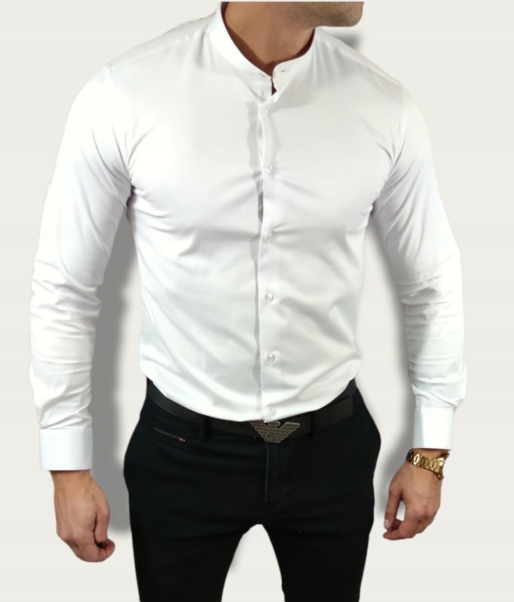 Koszula elegancka ze stójką slim fit biała ESP01