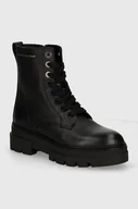 Botki damskie - Tommy Hilfiger botki skórzane BICOLOR LEATHER LACE-UP damskie kolor czarny na płaskim obcasie FW0FW08160 - miniaturka - grafika 1