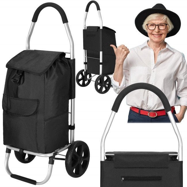 Wózek na zakupy, walizka zakupowa dla seniora 42 l torba na kółkach czarna UNIWERSALNY