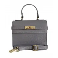 Torebki damskie - Włoska zgrabna skórzana listonoszka Vera Pelle kuferek,kufereczek Szara VPK321G - miniaturka - grafika 1