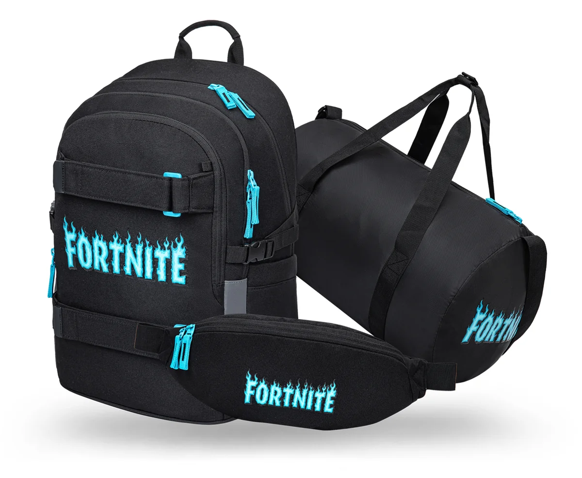Zestaw Szkolny 3w1 BAAGL Plecak szkolny Skate Fortnite Blue Ergonomiczny 25L 29x43x20 cm Niebieski dla chłopca + Torba sportowa, Nerka