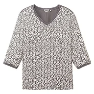 Koszulki i topy damskie - TOM TAILOR Damska koszulka z długim rękawem 3/4, 33766 - Wzór w szare kwiaty, 48 - miniaturka - grafika 1