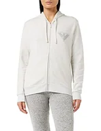 Bluzy damskie - Emporio Armani Damska bluza z kapturem z zamkiem błyskawicznym Comfort Stretch Terry, kremowy melan?, L - miniaturka - grafika 1