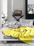 Pościel - Faro Komplet pościeli bawełniana 160x200 Styleup + Koc 180x220 żółty z frędzlami paisley komplet w pudełku - miniaturka - grafika 1