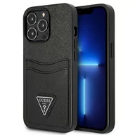 Etui i futerały do telefonów - Etui Guess do iPhone 13 Pro / 13 6,1" czarny/black hardcase SaffianoTriangle Logo Cardslot - miniaturka - grafika 1