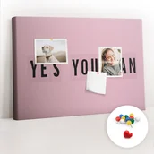 Tablice i flipcharty - Szkolna Tablica korkowa 60x40 cm, Kolorowe Pinezki, wzór Yes You Can - miniaturka - grafika 1