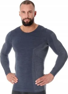 Brubeck LS11600 Koszulka męska z długim rękawem COMFORT WOOL ciemny jeans XL - Koszulki sportowe męskie - miniaturka - grafika 1