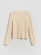 Swetry dla dziewczynek - Reserved - Dzianinowy kardigan - złamana biel - miniaturka - grafika 1