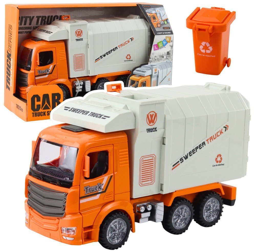 LeanToys Ciężarówka Śmieciarka Miejska Światła Dźwięki Pomarańczowa