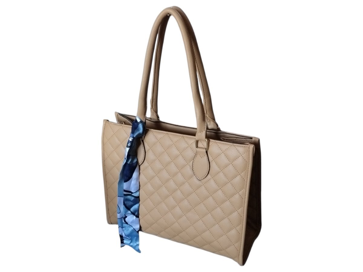 Torba Shopper Pikowana Torebka Damska Listonoszka Miejska, Beż Ciemny