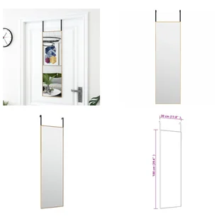vidaXL Lustro do drzwi Golden 30x100 cm szkło i aluminium - Lustro do drzwi - Lustro ścienne - Lustro wiszące - Lustro do garderoby - Lustra - miniaturka - grafika 1