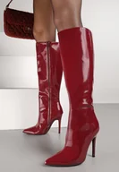 Kozaki damskie - Bordowe Lakierowane Kozaki na Szpilce z Marszczeniem Acarrive - Born2be - miniaturka - grafika 1