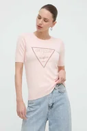 Koszulki sportowe damskie - Guess t-shirt damski kolor różowy - miniaturka - grafika 1